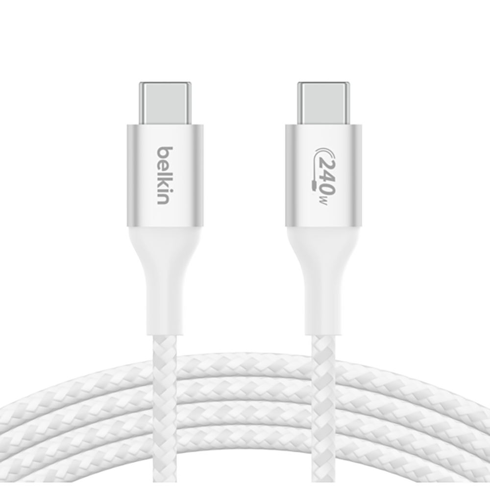 Кабель USB-C - USB-C заряджання/синхронізації Belkin 2м, 240Вт, Type-C, плетений, білий