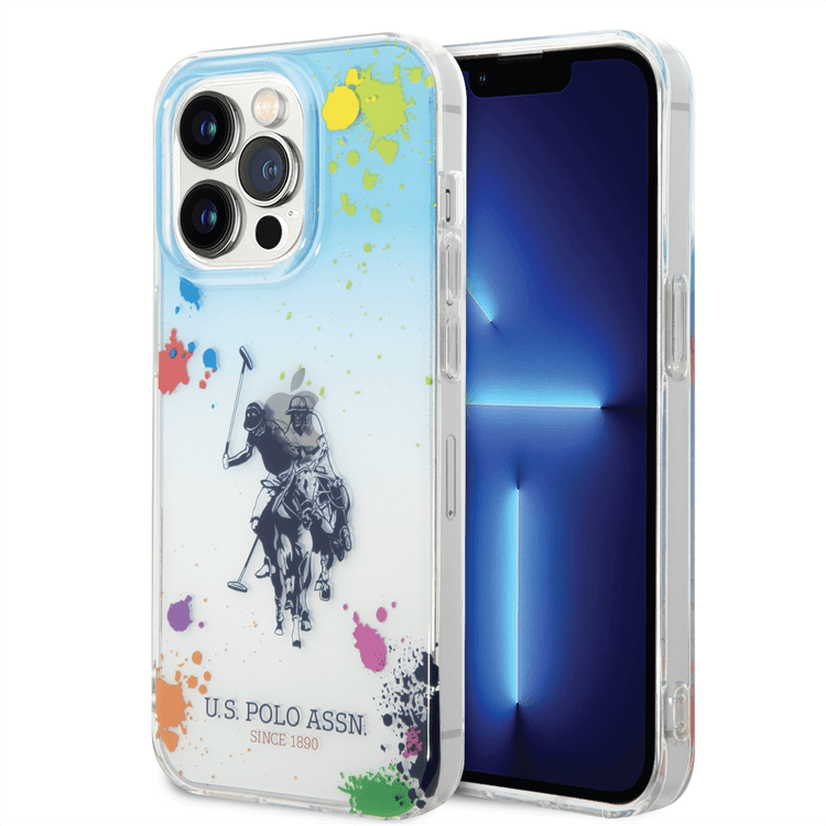 Чохол USPA PC/TPU Gradient Case With Splattered Pattern & Horse Logo For iPhone 14 Pro Blue