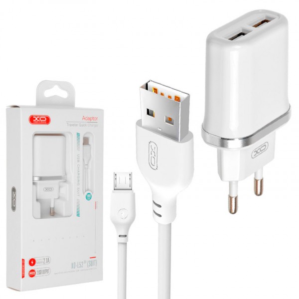 МЗП XO L52 2.1A/2USB + microUSB - White