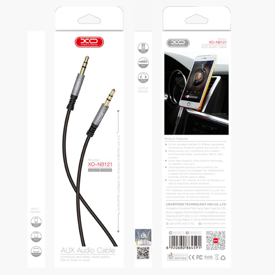 Аудіо кабель XO NB121 1m Audio Cable - Black