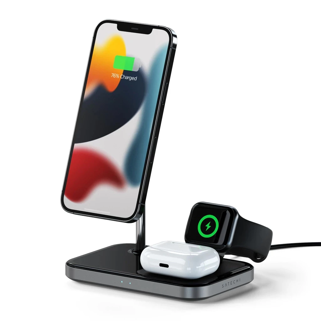 Бездротовий ЗП Satechi Aluminum 3 in 1 Magnetic Wireless Charging Stand Space Gray (ST-WMCS3M)