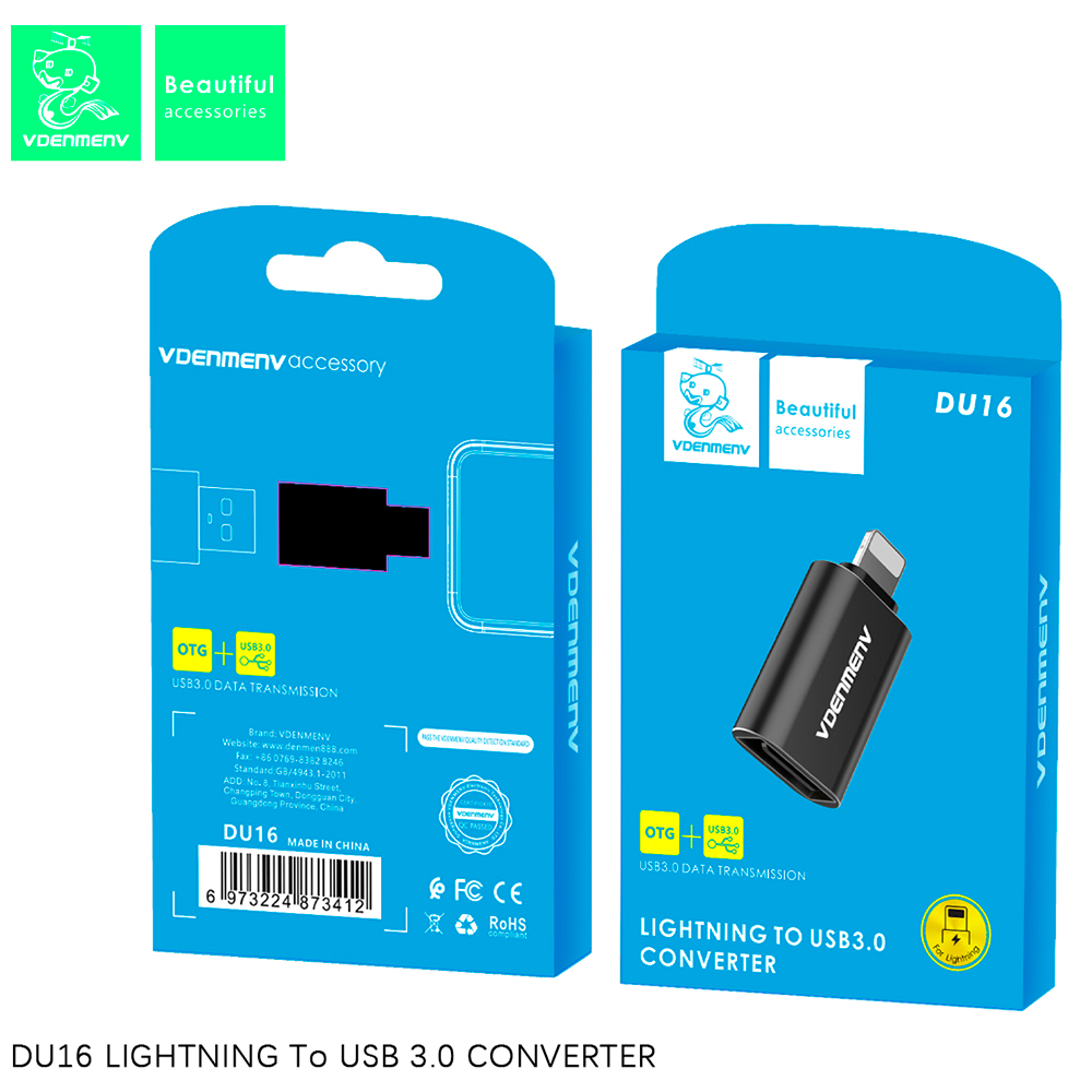 Адаптер Denmen DU16 Lightning to USB 3.0 (Black)