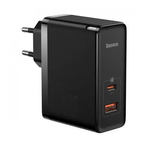 МЗП Baseus GaN3 Pro 100W (1 Type-C + 1 USB) + Кабель Type-C to Type-C 100W (1m) (чорний)