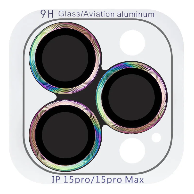 Захисне скло Metal Classic на камеру для iPhone 15 Pro/15 Pro Max (Бузковий / Rainbow)
