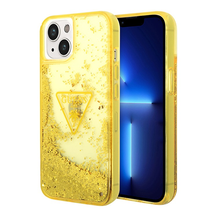 Чохол Guess Liquid Glitter Case With Translucent Triangle Logo For iPhone 14 Yellow