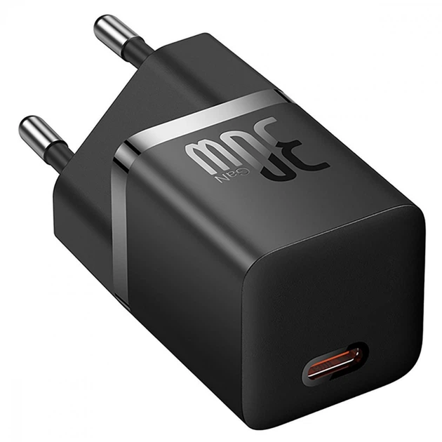 МЗП Baseus GaN5 Mini Fast Charger Type-C 30W (With Cable Type-C to Type-C 100W 1m) (чорний)