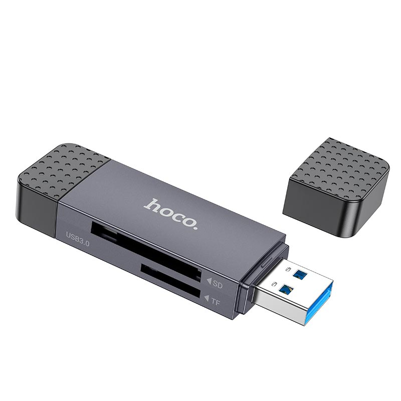 Перехідник HOCO Spirit 2-in-1 USB 2.0 card reader HB45 480Mbps, 2TB Max (metal-grey)