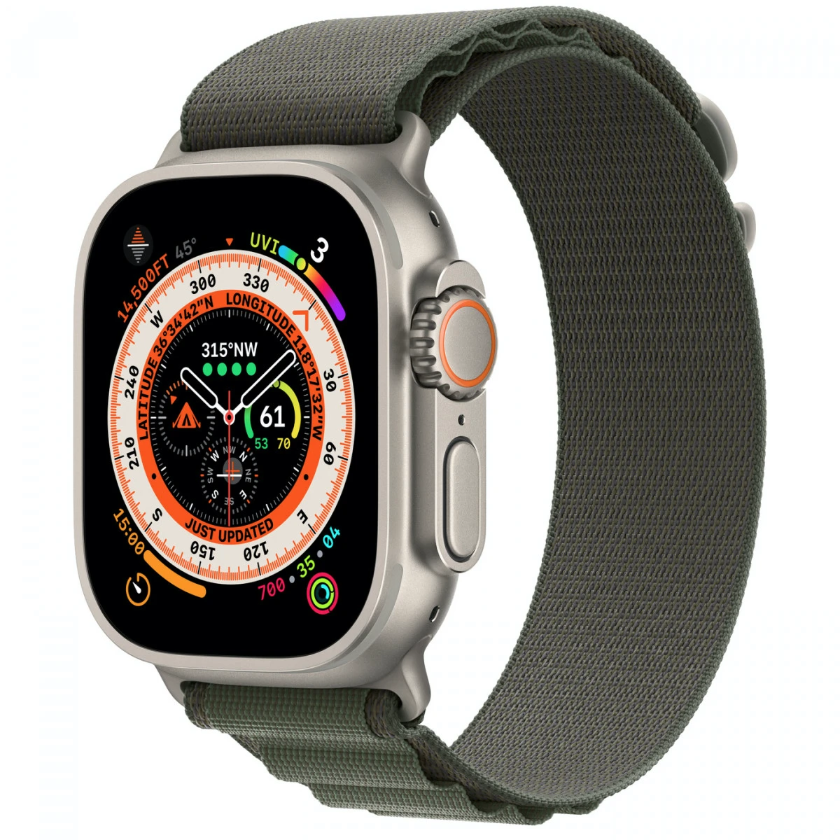 Смарт годинник Apple Watch Ultra GPS+Cellular, 49mm Titanium Case with Green Alpine Loop Small
