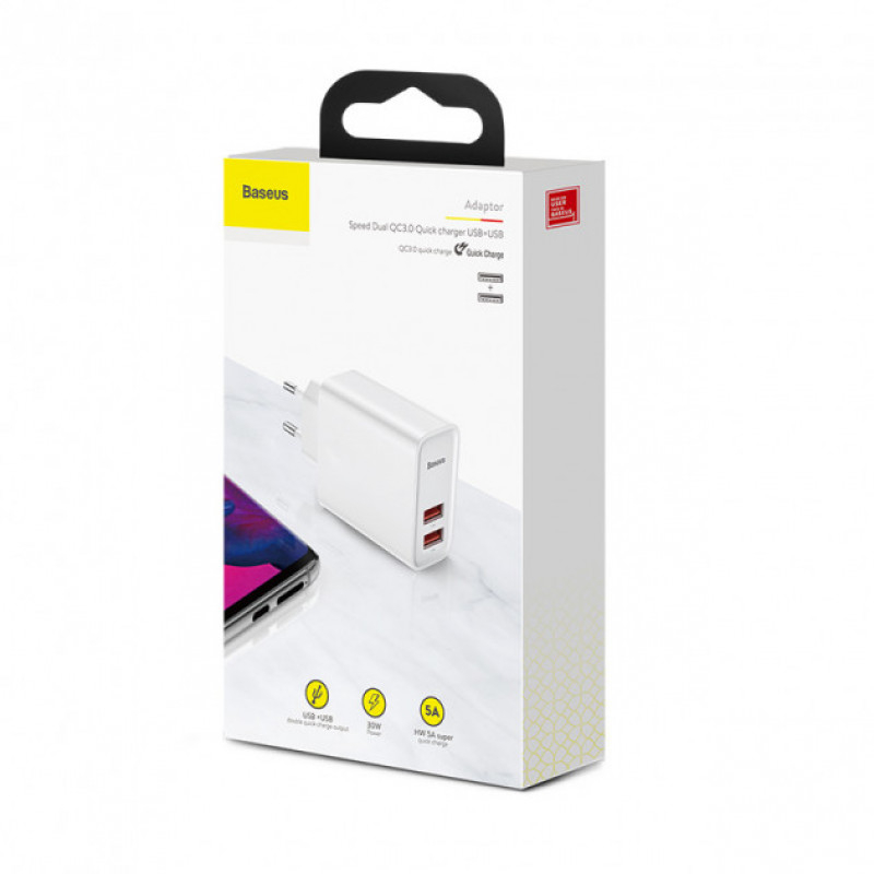 МЗП Baseus Speed Dual QC3.0 30W 2USB (white)