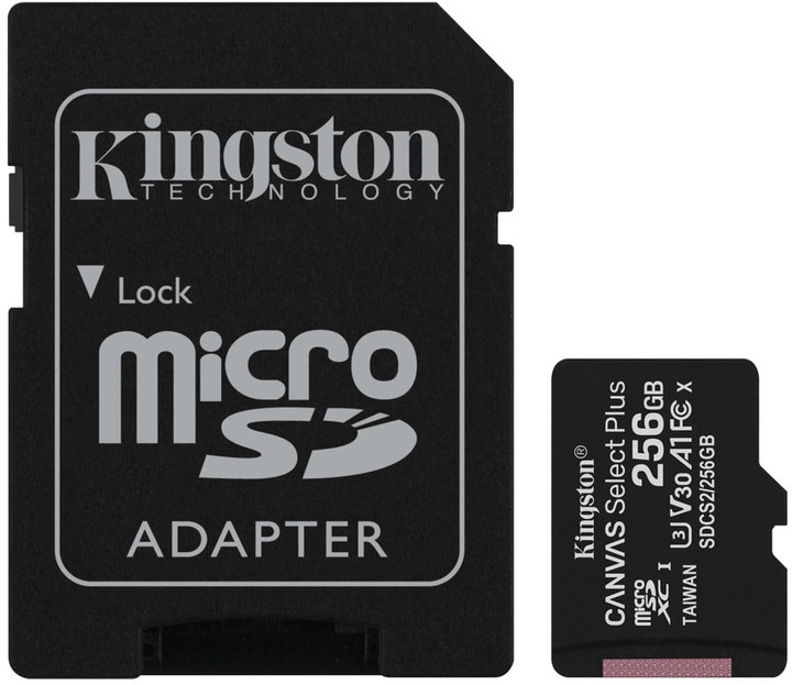 Картка пам'ятi KINGSTON microSDXC 256GB Canvas Select + A1 (R100/W85)