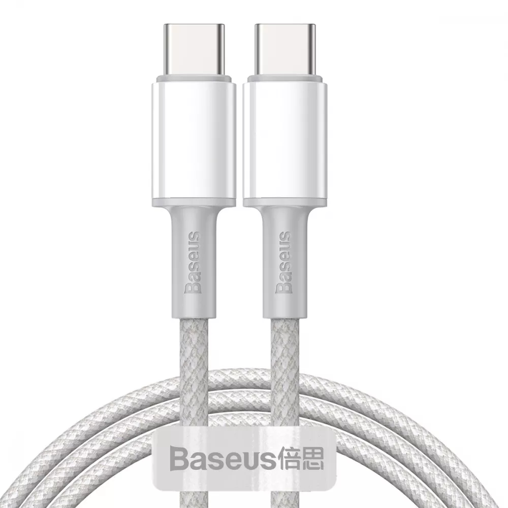 Кабель Baseus High Density Braided Fast Charging Data Type-C to Type-C 100W (2m) (білий)