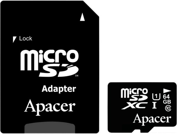 Картка пам'ятi APACER microSDXC 64GB UHS-I U1+adapter