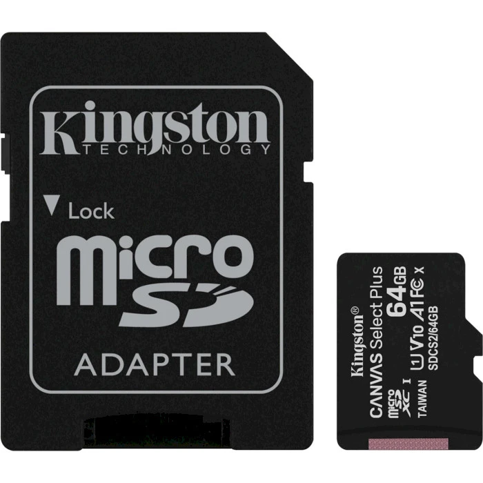Картка пам'ятi KINGSTON microSDXC 64Gb Canvas Select+ A1 (R100/W10)
