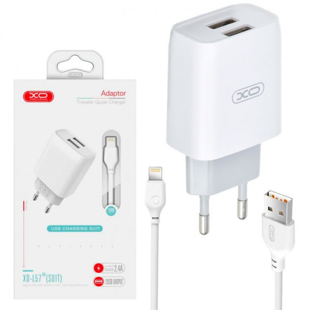 МЗП Xo L57 2.4A/2USB + lightning White