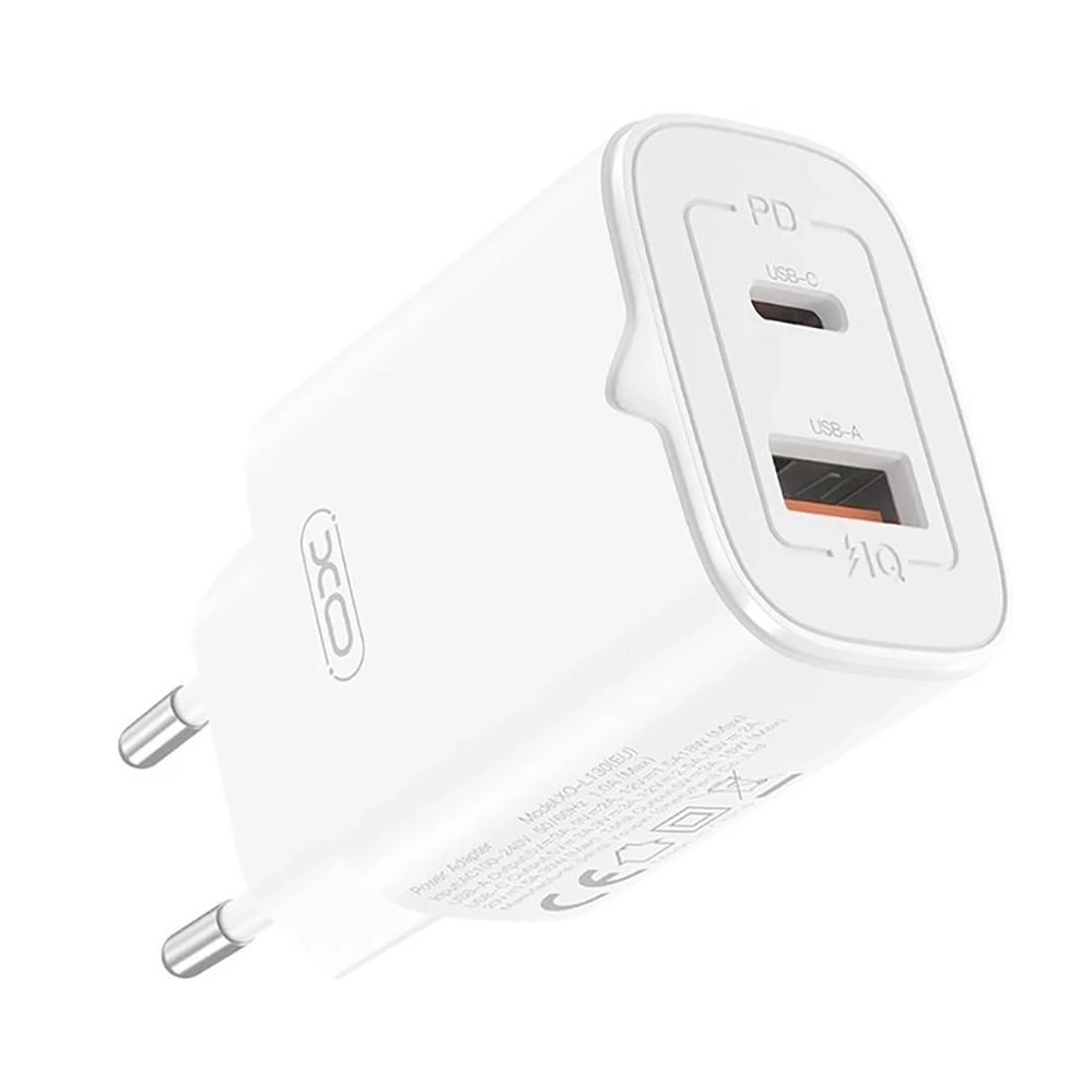 МЗП GaN PD/QC 3.0 XO L130 30W/1USB+ 1USB-C White