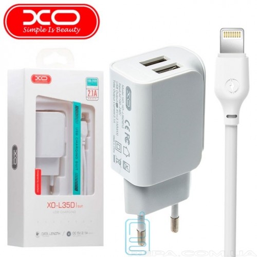 МЗП XO L35 2.1A/1USB + lightning White