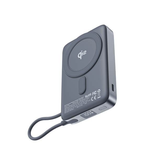 Портативна батарея Choetech Qi2 PD35W 10000mAh Magnetic Power Bank with Type-C cable Out Grey