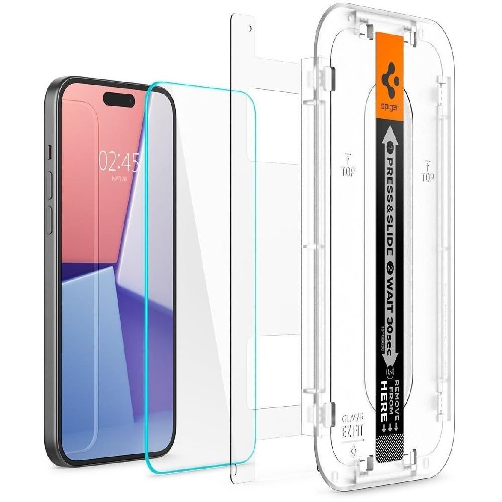 Захисне скло Spigen для iPhone 15, EZ FIT tR (2 Pack), Clear