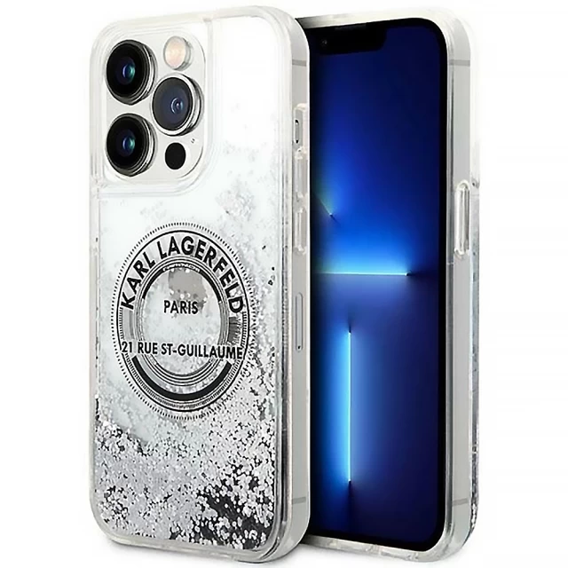 Чохол Karl lagerfeld Liquid Glitter Case Round Rsg Logo For iPhone 14 Pro Silver