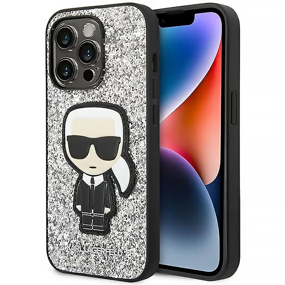 Чохол Karl Lagerfeld Glitter Flakes Case With Ikonik Patch For iPhone 14 Silver