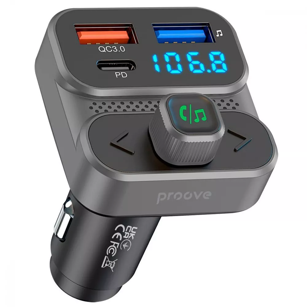 АЗП Proove FM Launcher Luxor SE 36W (PD+QC3.0) Type-C+USB (сірий)