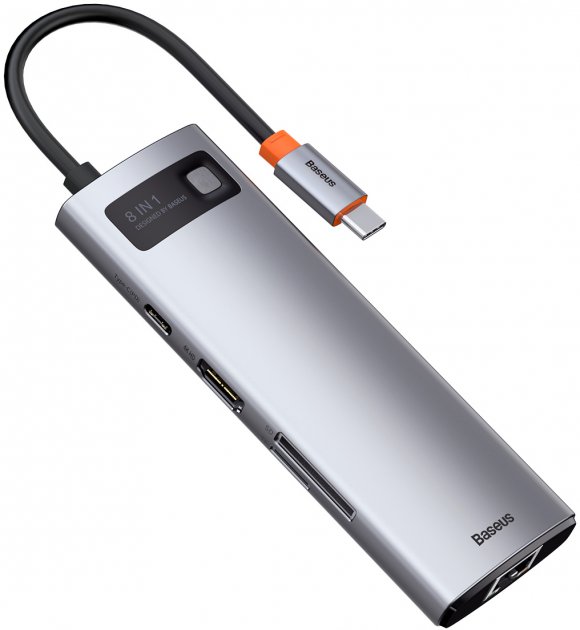USB-Хаб Baseus Metal Glem Series 4-in-1 (2xUSB3.0 + 4KHD + Type-C) (сірий)