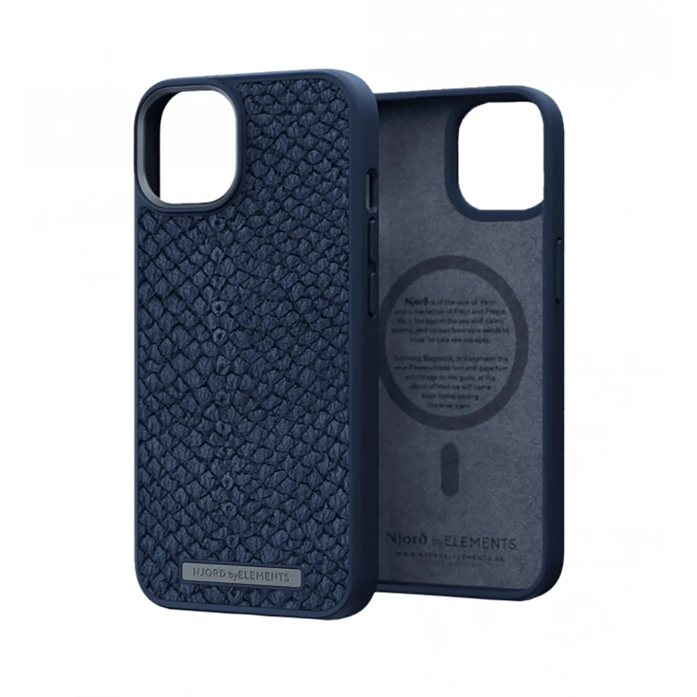 Чохол Njord Salmon Leather MagSafe Case Blue for iPhone 14 (NA41SL01)