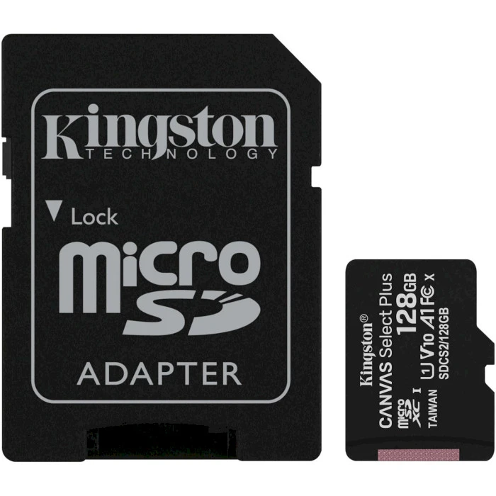 Картка пам'ятi KINGSTON microSDXC 128Gb Canvas Select+ A1 (R100/W85) +ad