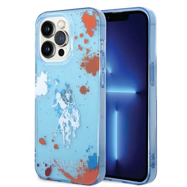 Чохол USPA PC/TPU Case With Splatter Pattern & Horse Logo For iPhone 14 Pro Blue