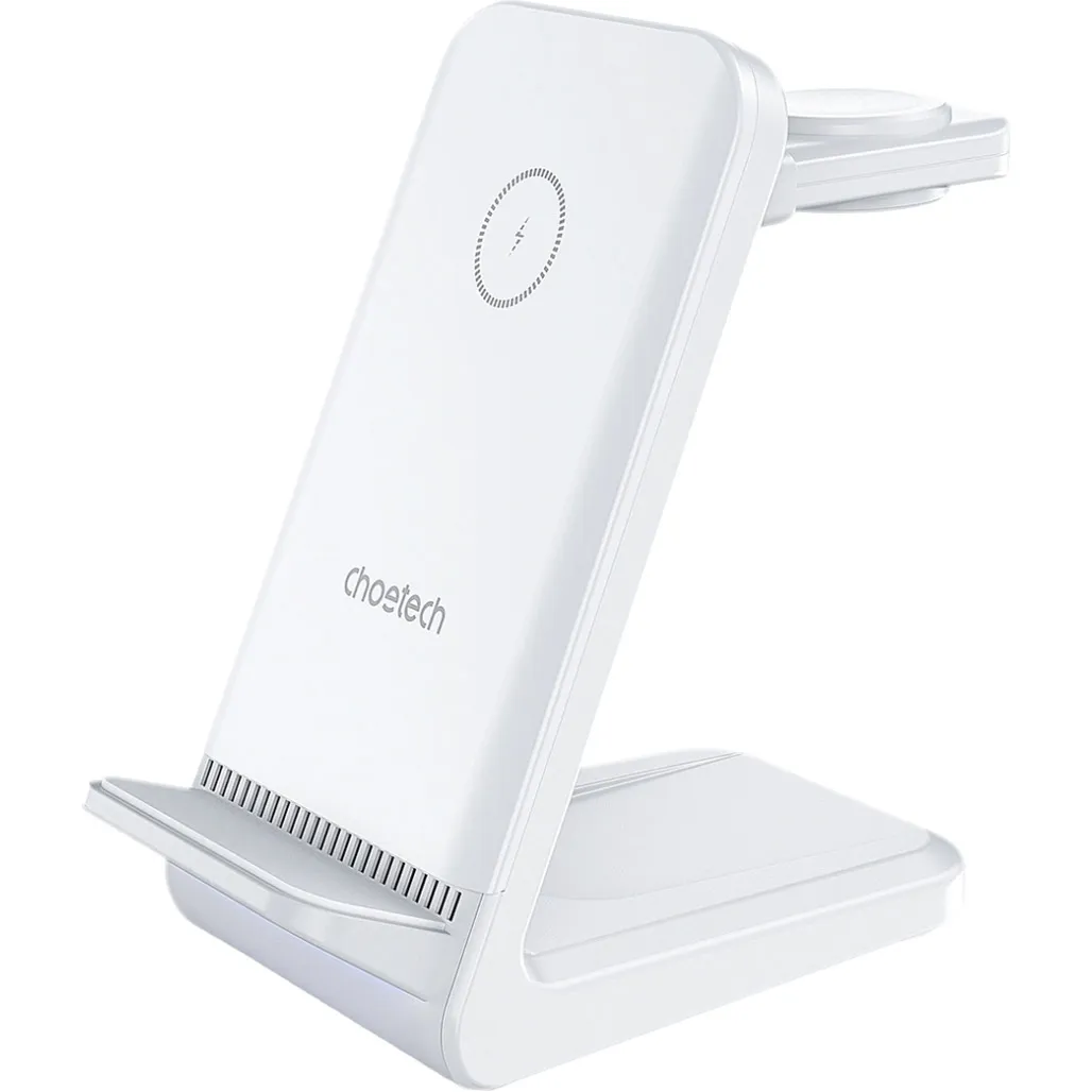 Бездротовий ЗП Choetech 15W 3 in 1 Wireless Charger Stand for Apple/Samsung Watch White