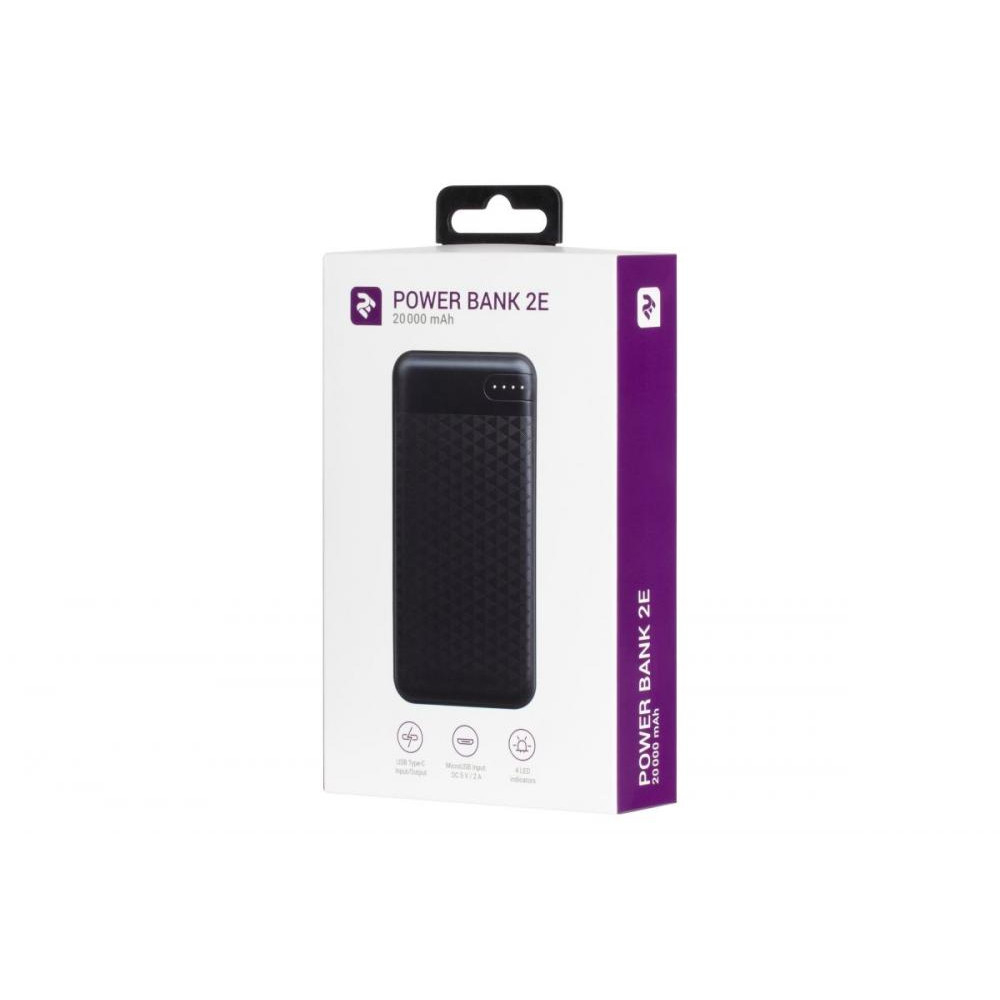 ПБ Power Bank 2E 20000mAh USB-C, MicroUSB, USB-А Black 2E-PB2004-Black