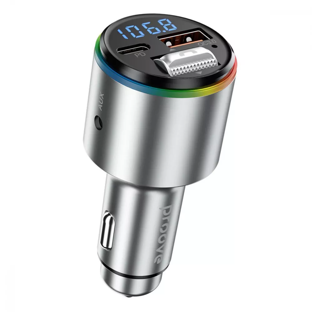 АЗП Proove FM Launcher Power Drive 30W (PD+QC3.0) Type-C+USB+AUX (срібний)