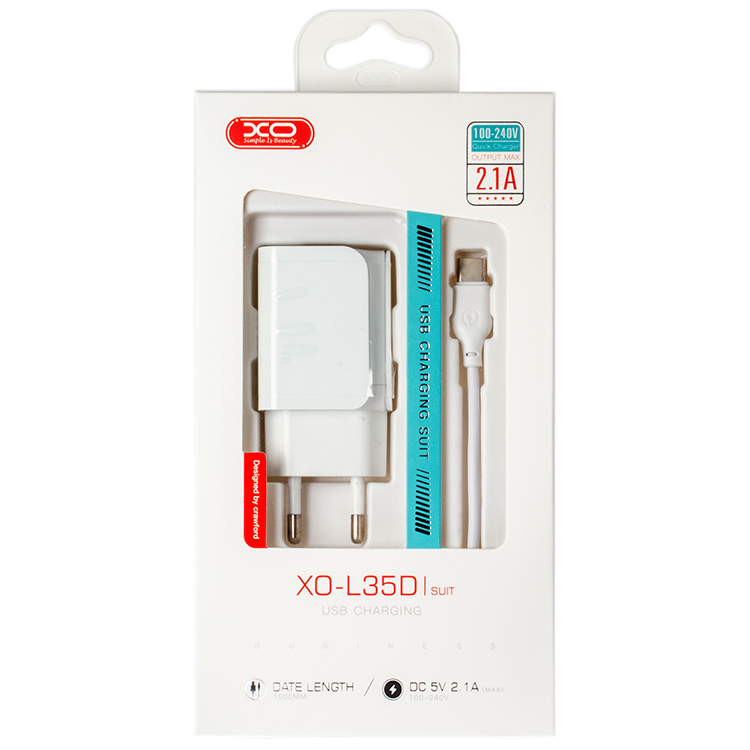 МЗП XO L37 2.1A/1USB + Type-C White