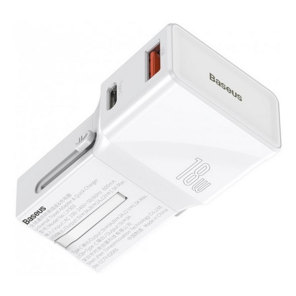 МЗП Baseus Universal Conversion Plug  PPS Charger 18W (1 Type-C + 1 USB) - White