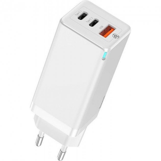 МЗП Baseus GaN Quick Travel Charger 65W (2 Type-C + 1 USB) (white)