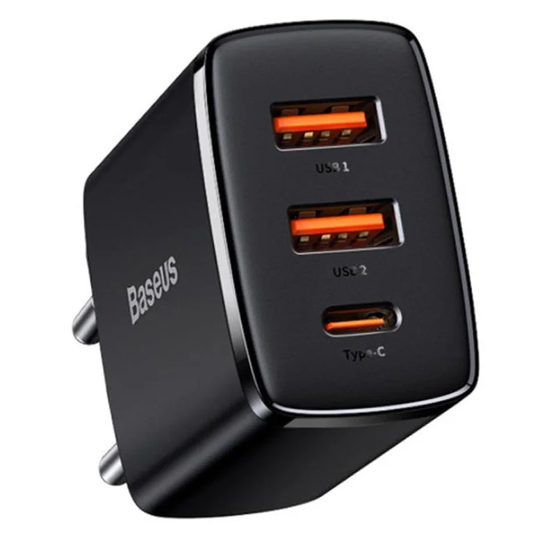 МЗП Baseus Compact Quick Charger 30W QC+ PD (1Type-C + 2USB) (чорний)