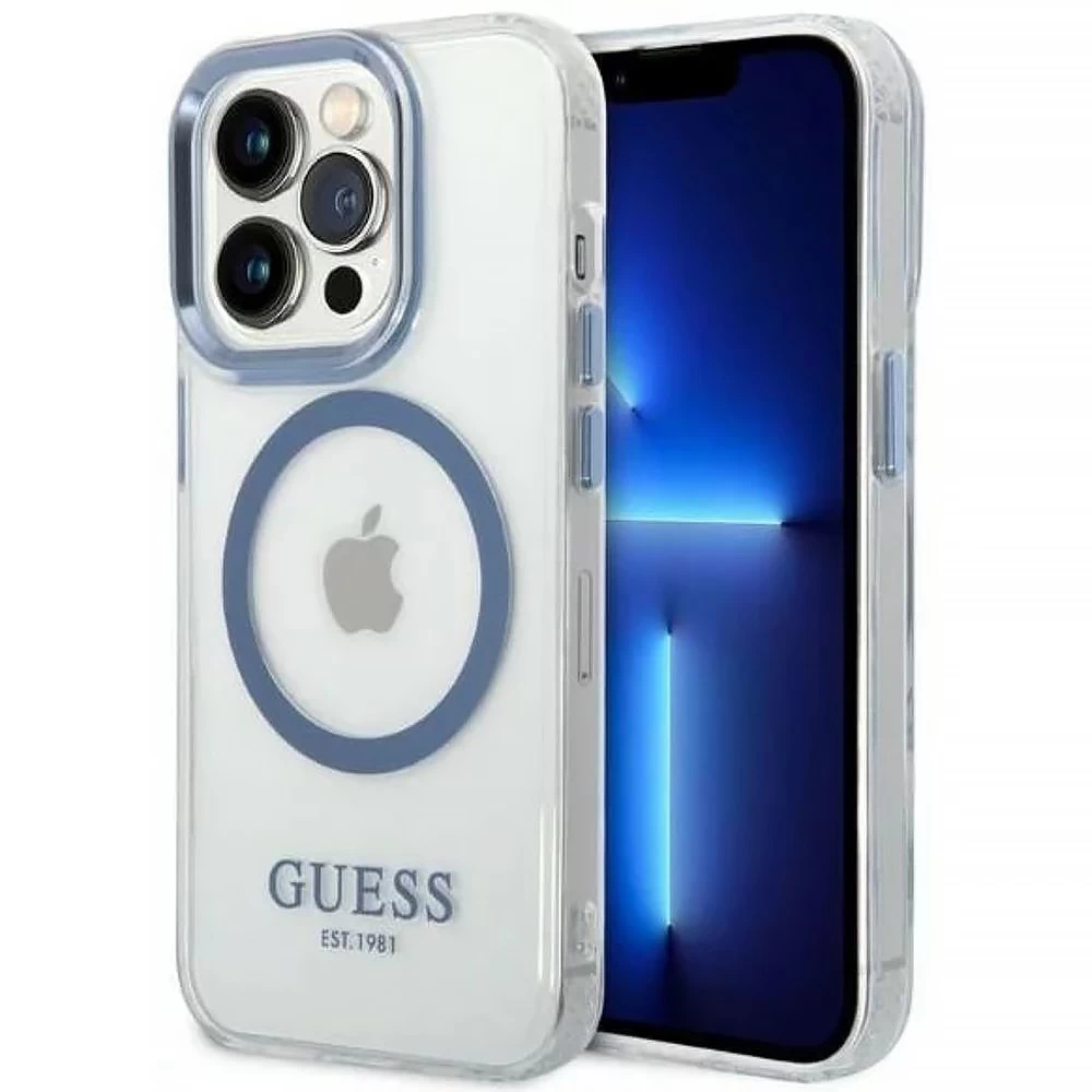 Чохол Guess Outline Transparent MagSafe Case for iPhone 14 Pro Blue