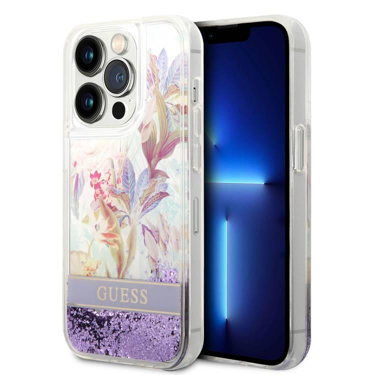 Чохол Guess Liquid Glitter Case With Flower Pattern For iPhone 14 Pro Purple