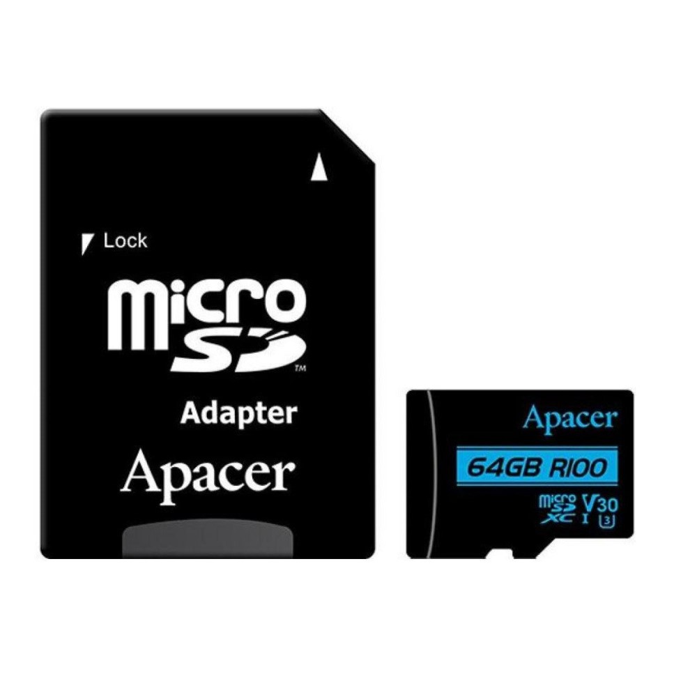 Картка пам'ятi APACER microSDXC 64GB UHS-I U3 V30 +ad (R100MB/s)
